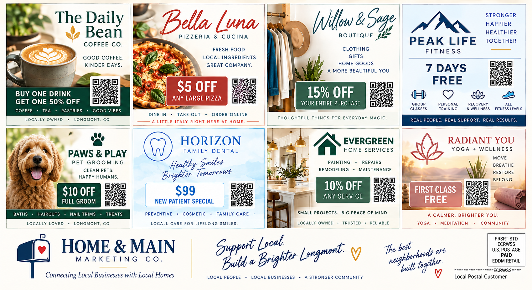 Front of the Home & Main shared sample postcard
